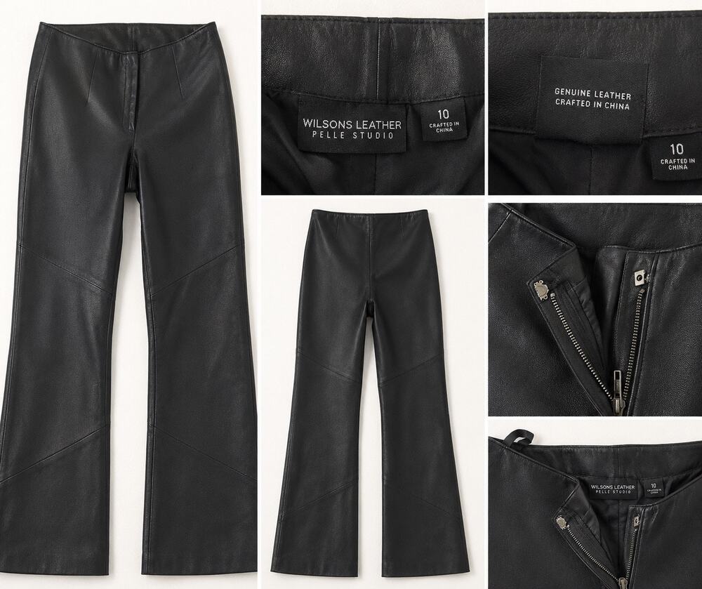 Wilsons Leather Petite Studio Genuine Leather Flare Pants Black Size 10 Y2K